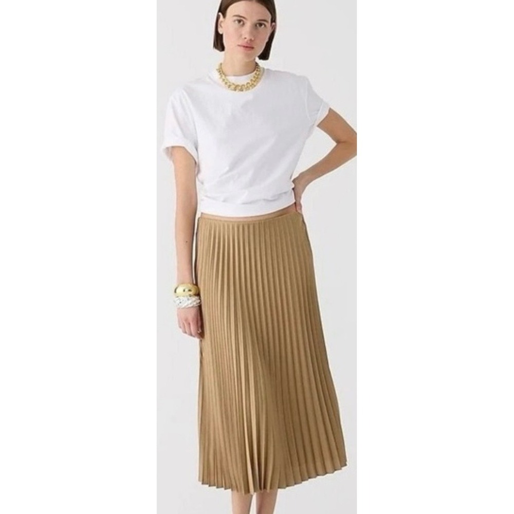 NWT‎ J. Crew Gwyneth Pleated Midi Slip Skirt Camel Size Large